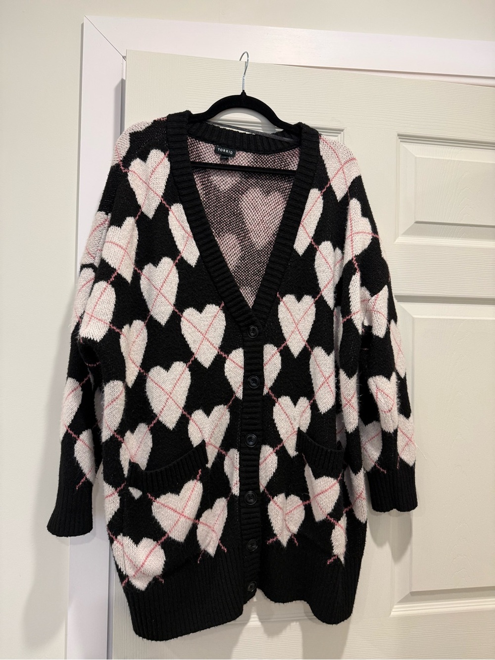 torrid Black Cardigan with Pink Heart Pattern